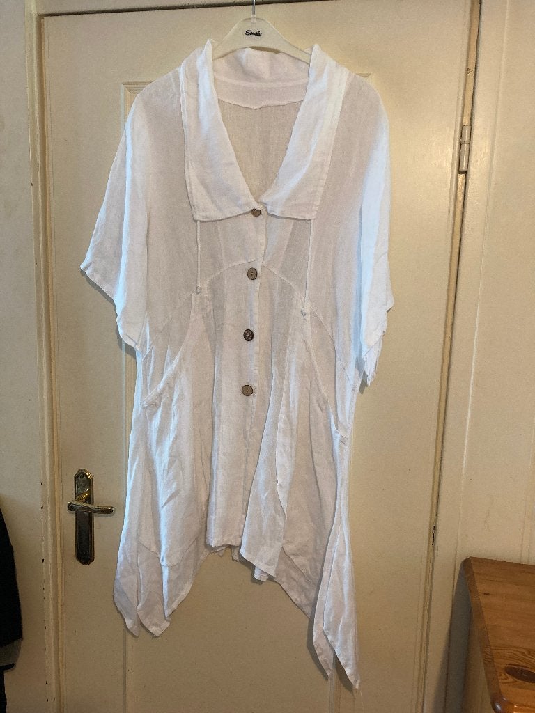 Aparte lange witte linnen jurk van Made In Italy, maat XL, Made in Italy, Verzenden, Zo goed als nieuw, Wit