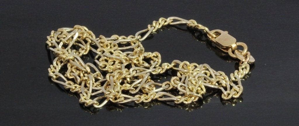 Figaro 14k gouden dames ketting bicolor karabijn slot fraai, Voordeelsieraden, Ophalen of Verzenden, Zo goed als nieuw, Met edelsteen