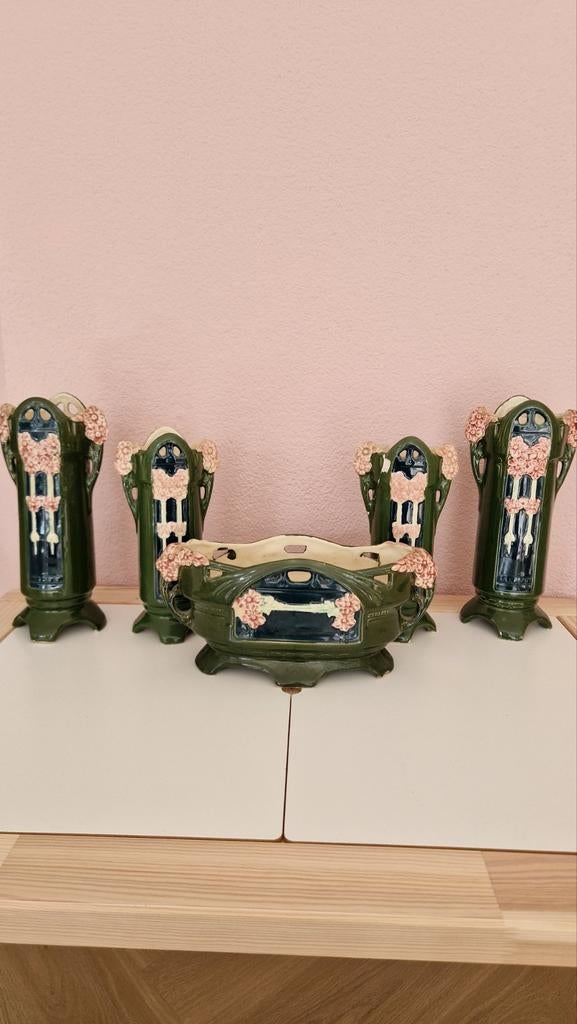 Antieke Jugendstil / Art Nouveau jardinière set, Ophalen of Verzenden