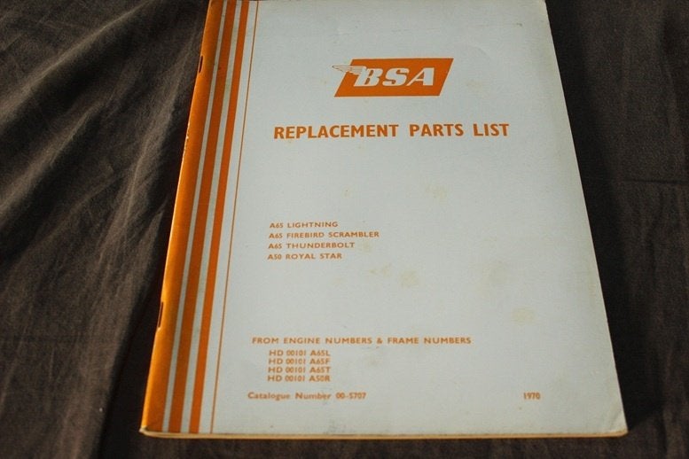 BSA A65 A50 1970 motorcycle parts list Lightning Thunderbolt, Ophalen of Verzenden, Overige merken
