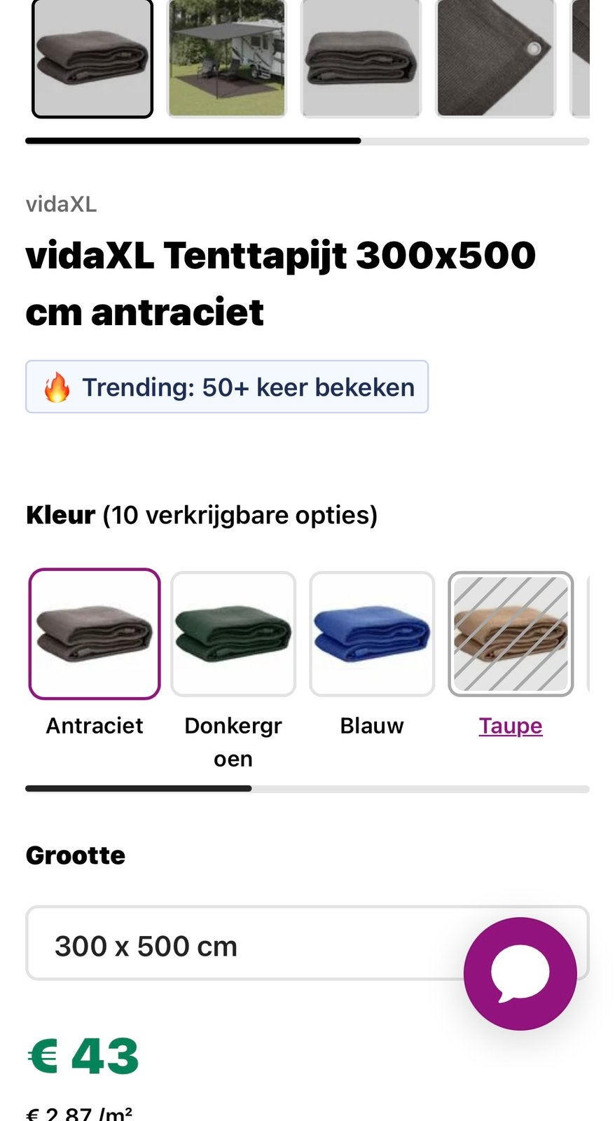 Keurig tenttapijt 300x500 cm in antraciet, Ophalen, Zo goed als nieuw