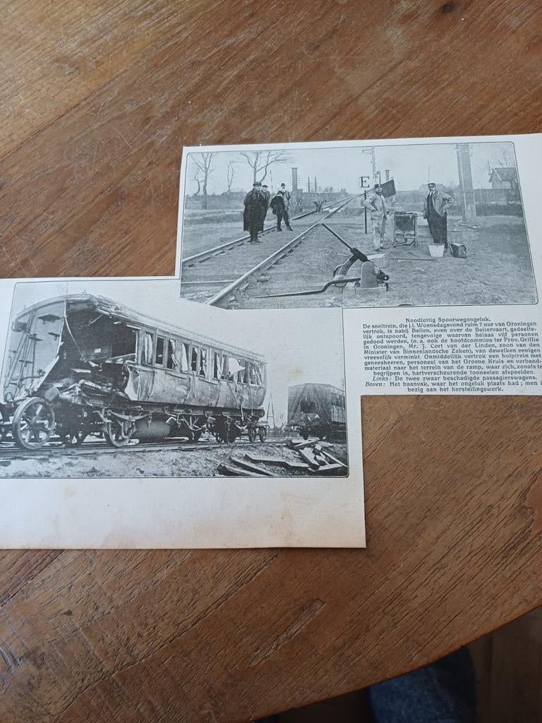 Knipsel spoorwegongeluk Beilen 1914, Ophalen of Verzenden, Gebruikt, Tram, Kaart of Prent