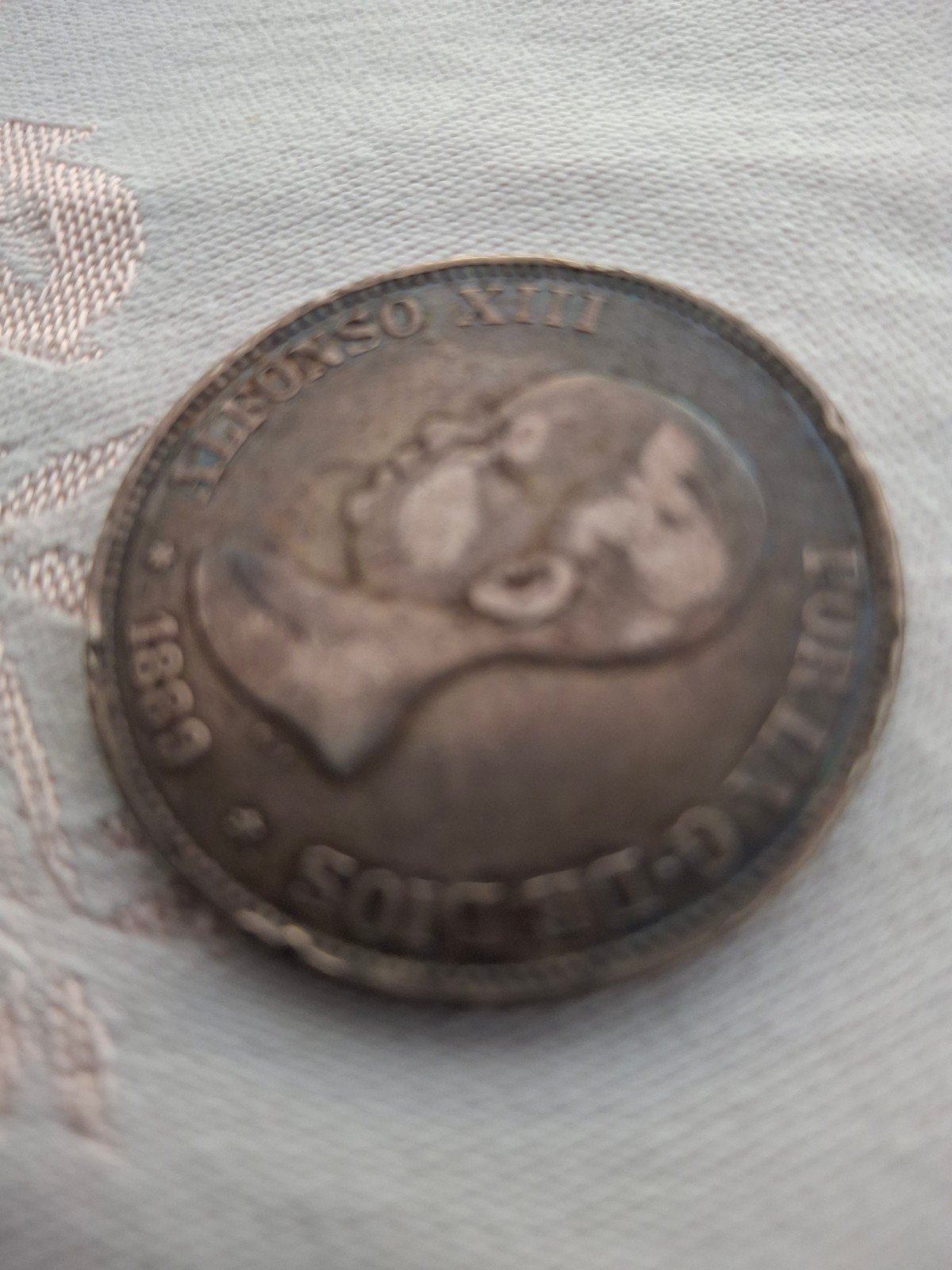 Zilveren muntstuk Spanje 5 pesetas 1889, Ophalen, Vóór koninkrijk, Euro's