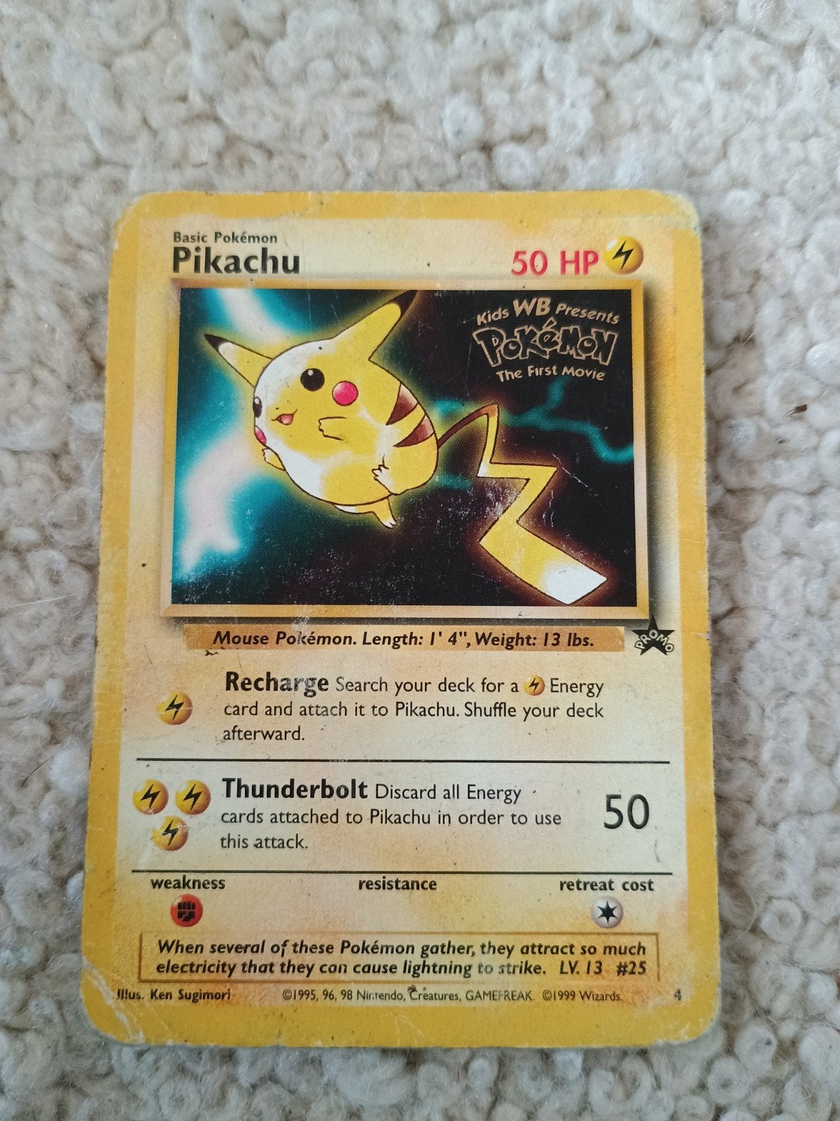 Pikachu 4 pokemon the first movie stamped promo, Ophalen of Verzenden, Gebruikt, Losse kaart, Foil