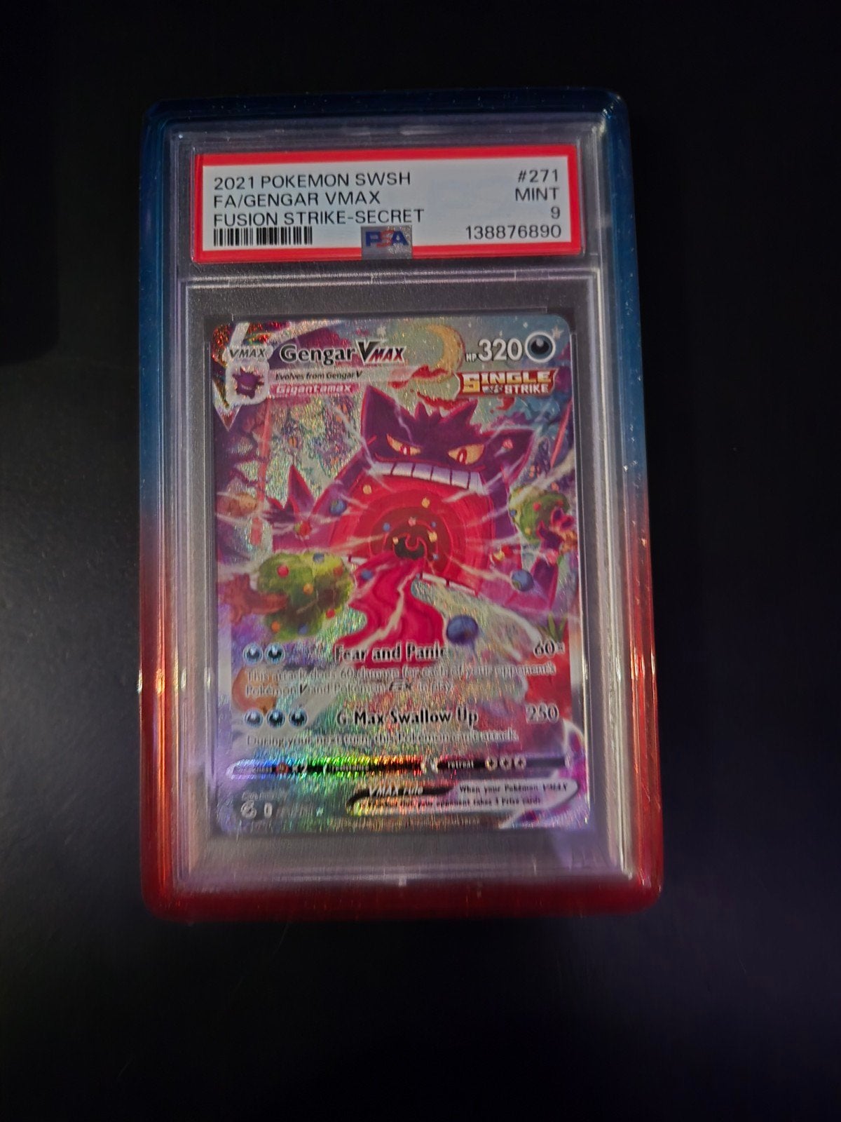 Gengar VMAX Fusion Strike Secret Rare PSA 9 Pokémon Kaart, Ophalen of Verzenden, Zo goed als nieuw, Losse kaart