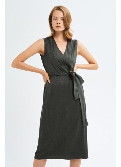 adL khaki groene wrap jurk met overslag maat XS / S, Kleding | Dames, Verzenden, Zo goed als nieuw, AdL, Maat 34 (XS) of kleiner