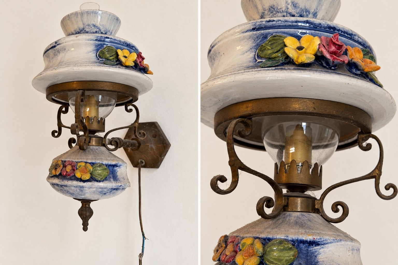 Vintage Wandlamp Keramiek Bloemen - Opknapper, Antiek en Kunst, Ophalen of Verzenden