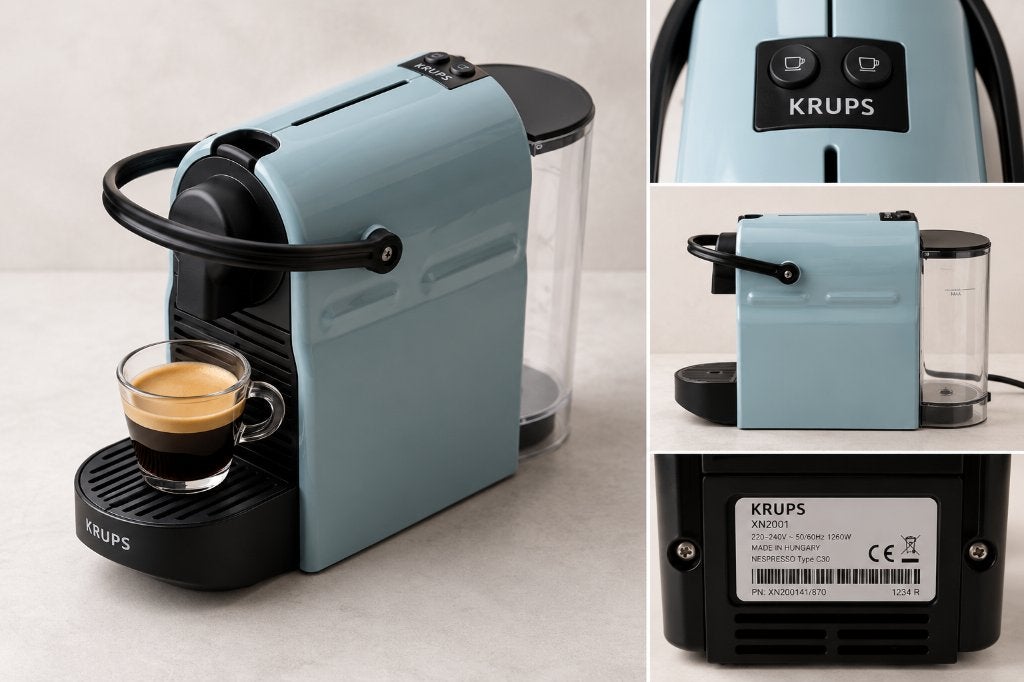 Krups Nespresso Essenza – lichtblauw – koffieapparaat, Ophalen, Afneembaar waterreservoir, Gebruikt, Espresso apparaat
