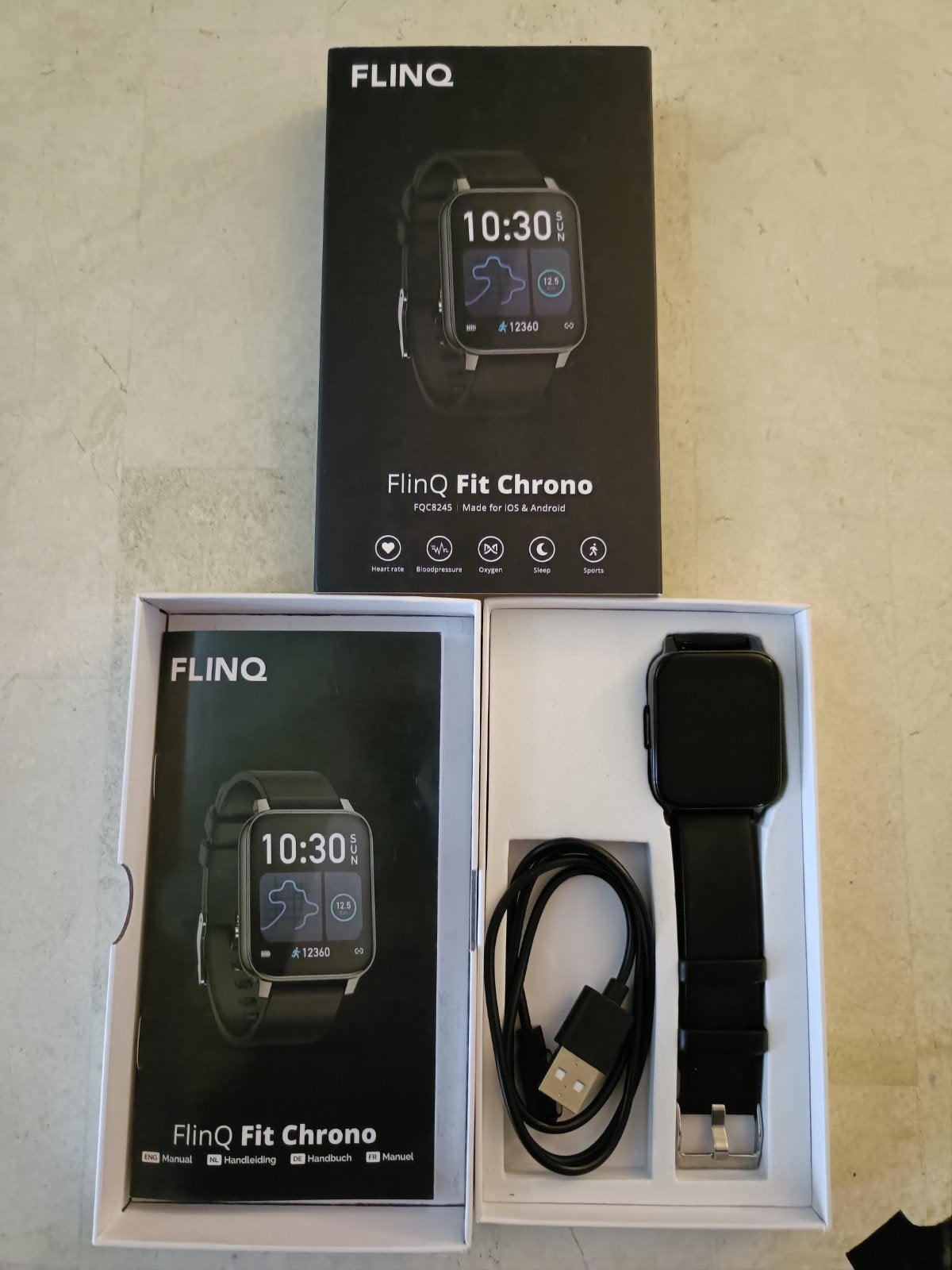 Smartwatch FlinQ Fit Chrono (FQC8245), Ophalen of Verzenden, Zwart, Android