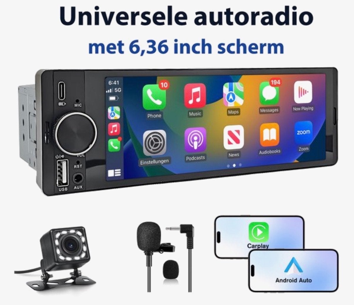 Universele 1DIN Autoradio met Achteruitrijcamera - Nieuw!, Auto diversen, Autoradio's, Ophalen of Verzenden, Nieuw