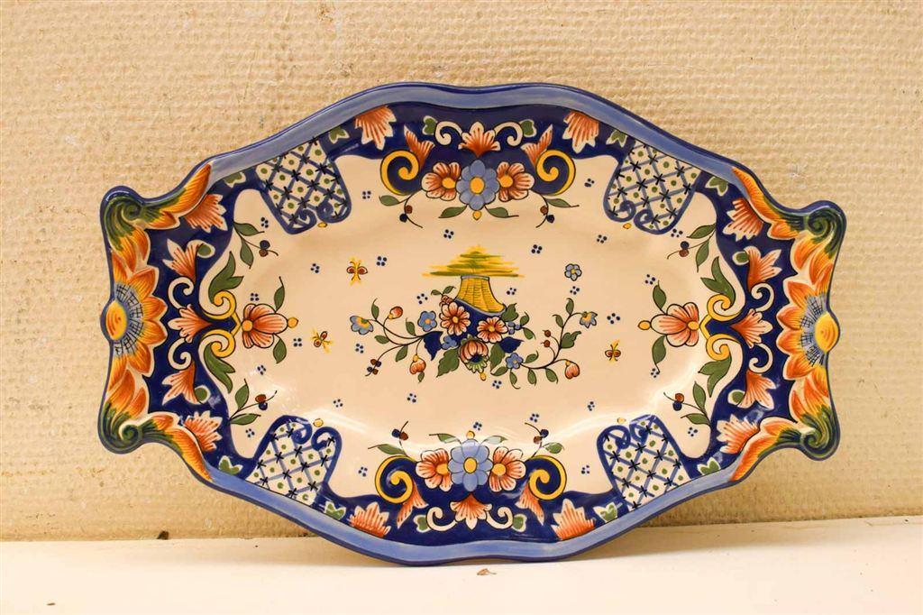 3 delige Vieux Rouen France porseleinen soepterrine met pors, Ophalen of Verzenden, Gebruikt, Aardewerk, Bord(en)