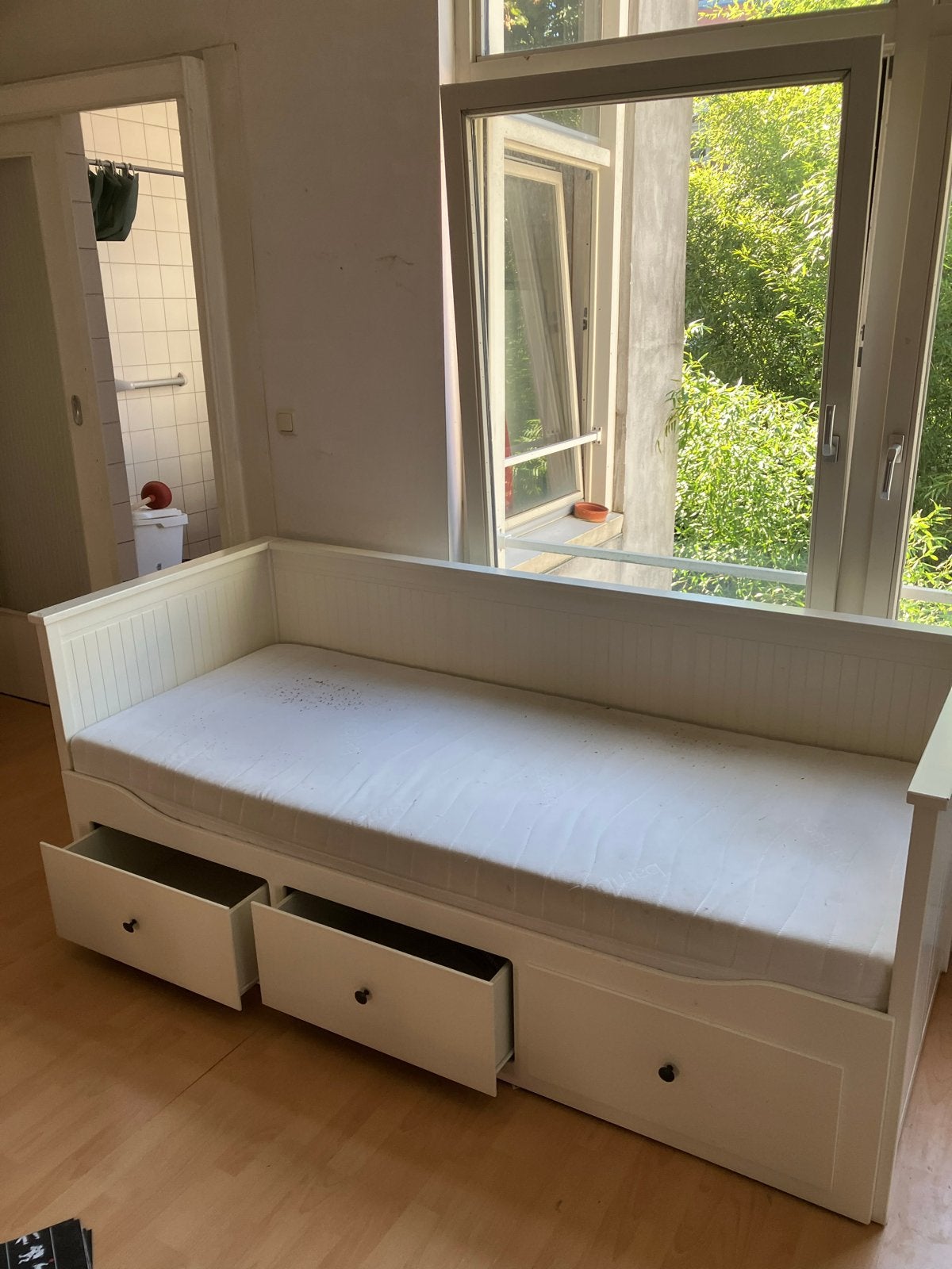 IKEA Hemnes bedbank met 3 lades en matras, Ophalen, Gebruikt, Eenpersoons, Wit