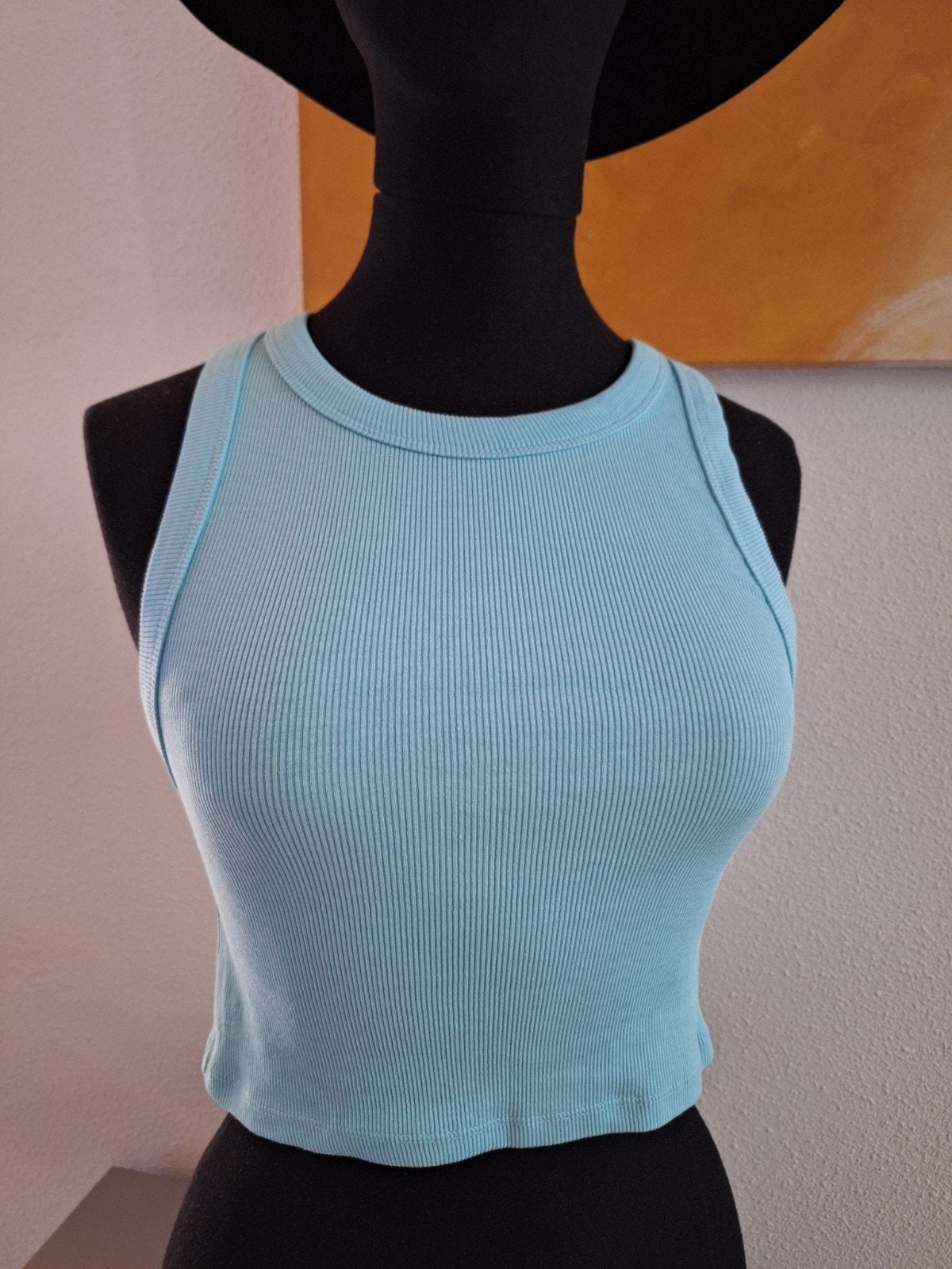 Turquoise gekrobde tanktop, Maat 38/40 (M), Blauw, Ophalen of Verzenden, Zo goed als nieuw