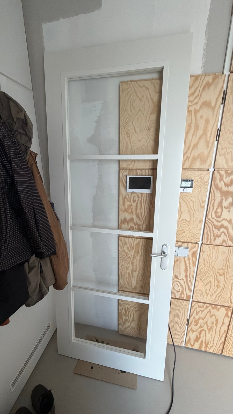 Witte binnendeur met glaspanelen, Doe-het-zelf en Verbouw, Ophalen, Gebruikt, 80 tot 100 cm, 215 cm of meer