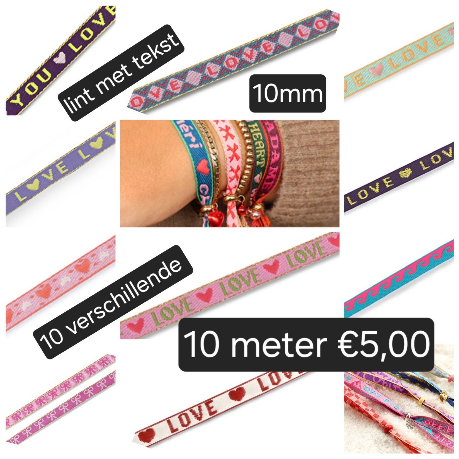 Lint met tekst 10mm - 10 verschillende soorten, Ophalen of Verzenden, Nieuw, Overige typen