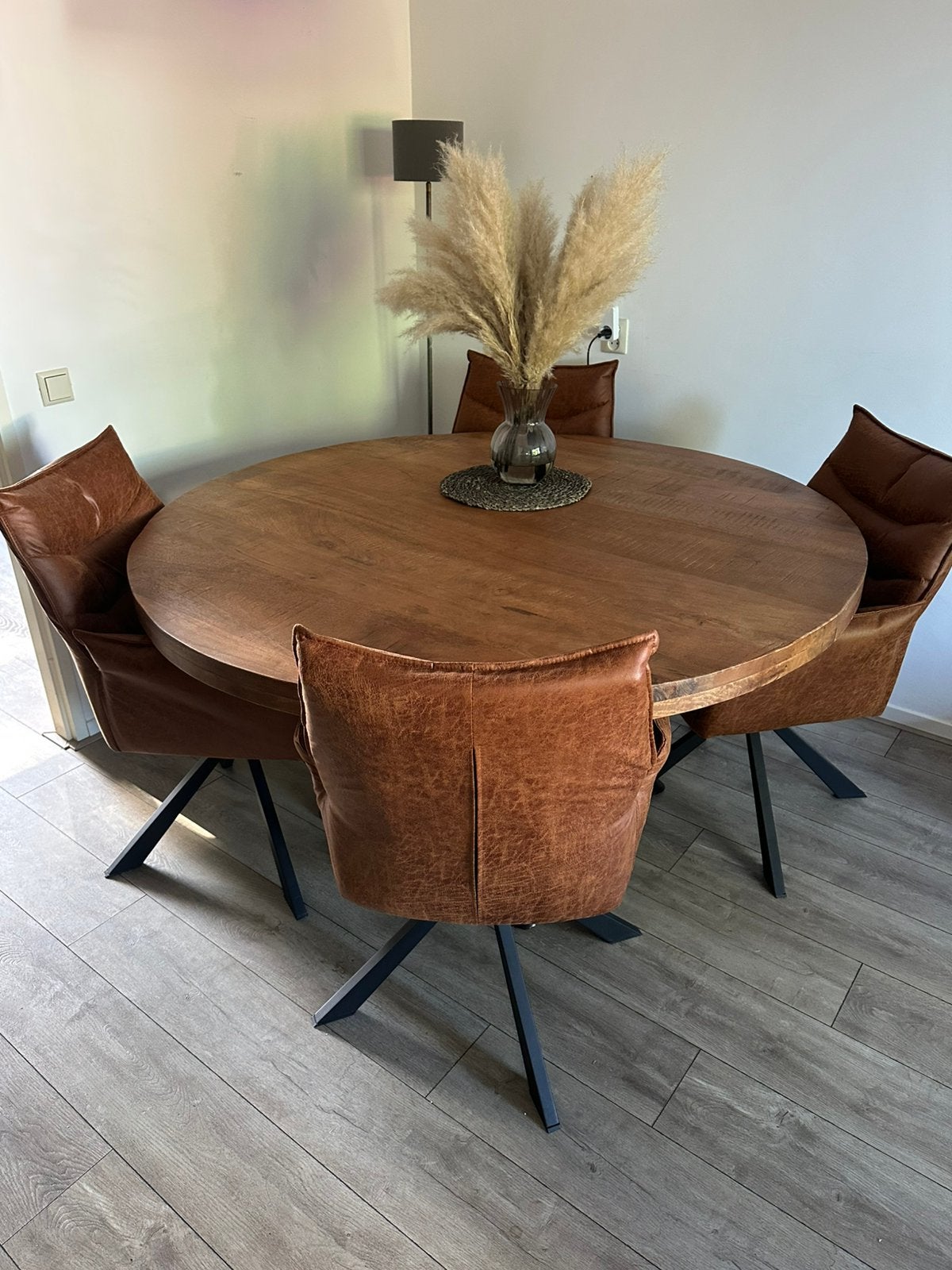 Eettafel + stoelen, Huis en Inrichting, Ophalen, Rond, Zo goed als nieuw, 150 tot 200 cm