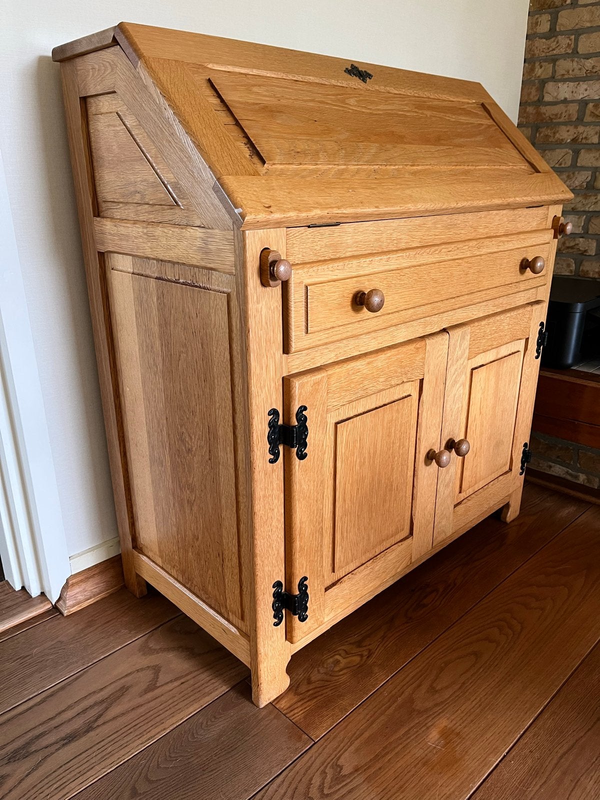 Eikenhouten secretaire met lade en kastruimte, Huis en Inrichting, Ophalen, Zo goed als nieuw, Hout, Secretaire
