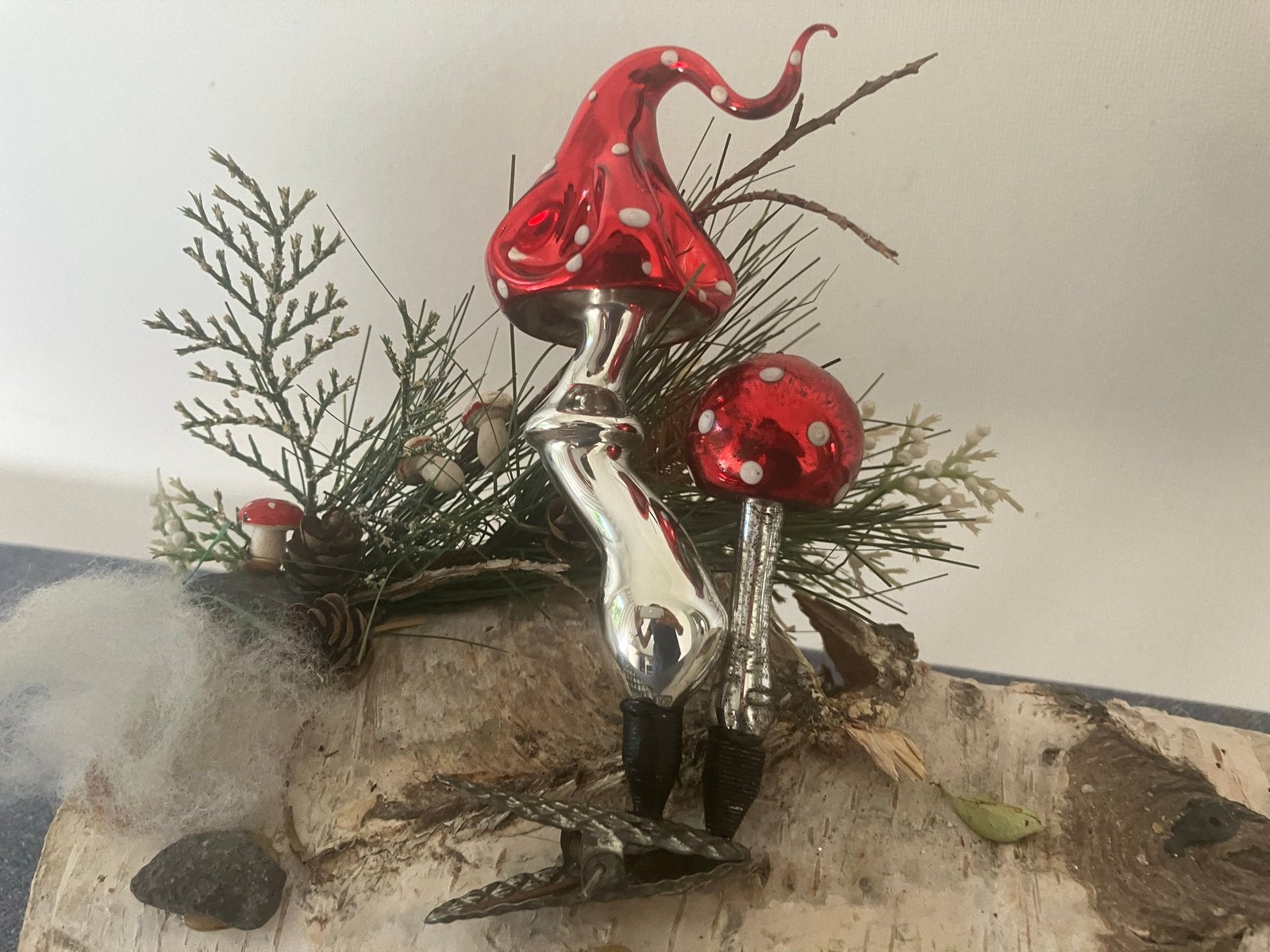 Oud kerstornament dubbel paddenstoelen, Ophalen of Verzenden