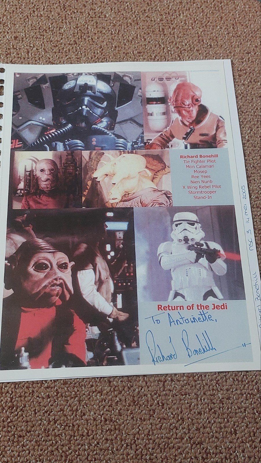 Handtekening Richard Bonehill, Verzamelen, Star Wars, Nieuw, Ophalen of Verzenden