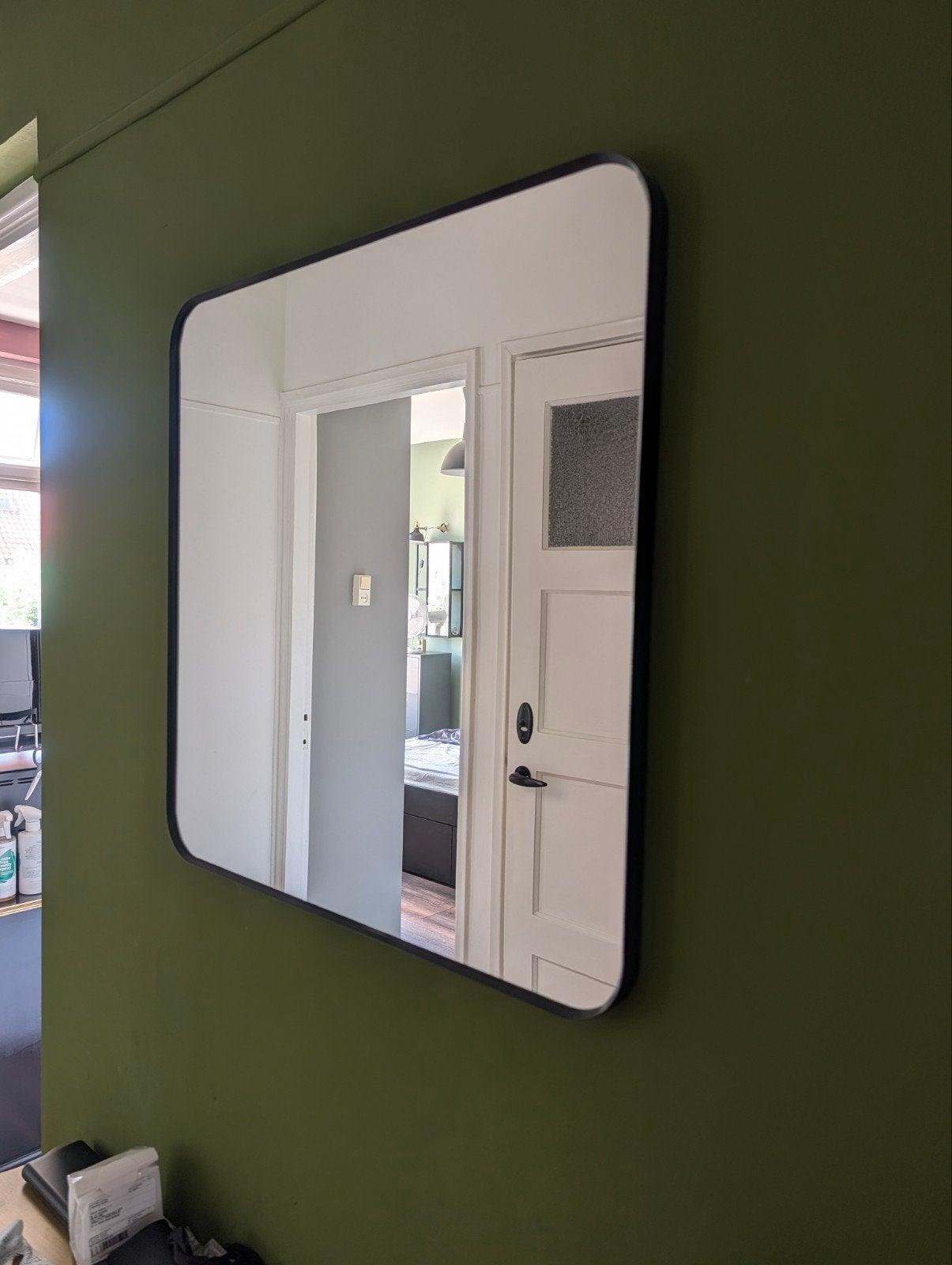 Ikea zwarte metalen spiegel 60x60cm wandmontage, Ophalen, Vierkant, Zo goed als nieuw, Minder dan 100 cm