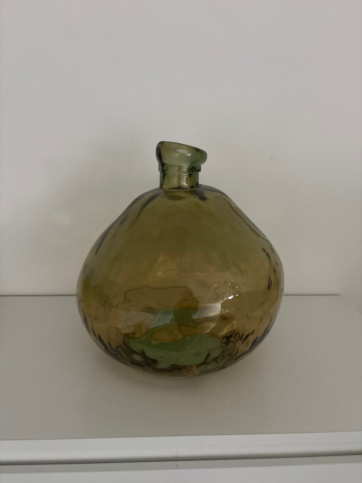 Unieke groene glazen vaas/fles - handgeblazen look, Ophalen of Verzenden, Glas