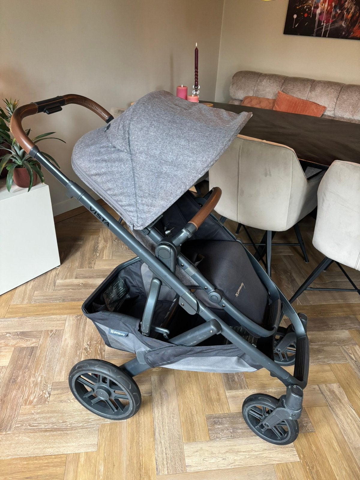 Uppa vista v2 grijs met congac details, Kinderen en Baby's, Buggy's, Ophalen, Gebruikt, Regenhoes