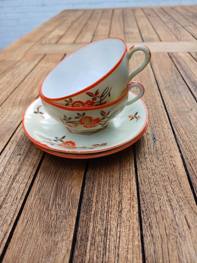 2x vintage Japanse kop en schotel GKBCO eierschaalporselein, Ophalen of Verzenden