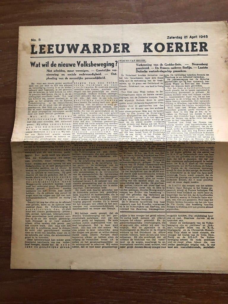 Bevrijding Leeuwarder Koerier 21 April 1945 No. 5, Verzenden, Overige onderwerpen, Tweede Wereldoorlog, Gelezen