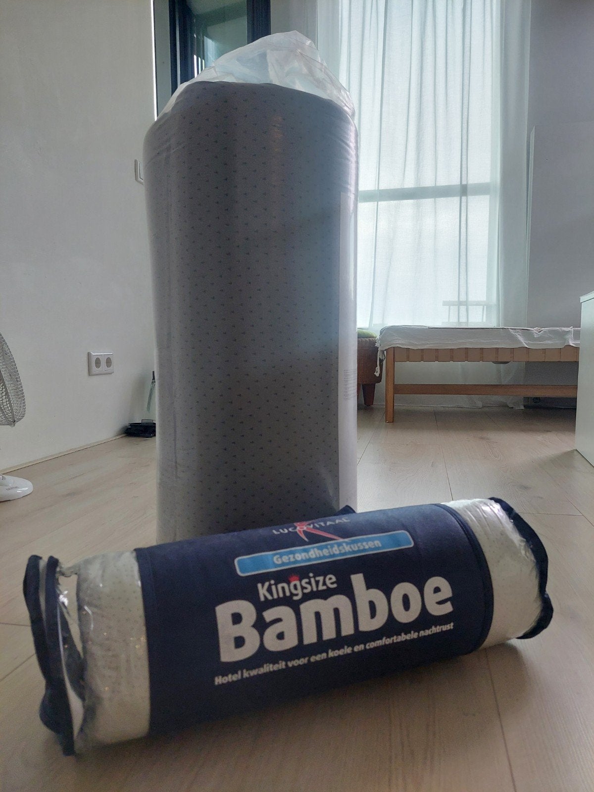 Opvouwbaar matras en bamboe kussen, Nieuw, Matras, Eenpersoons, 70 cm of minder