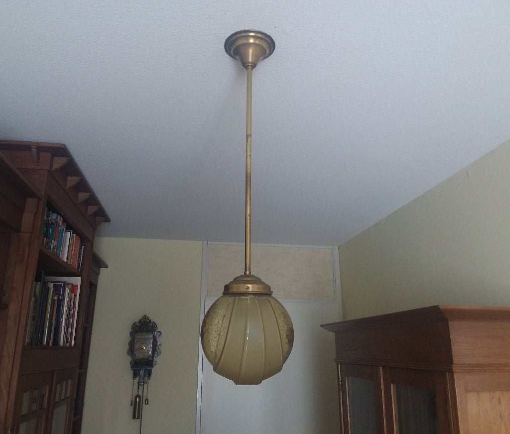 Antieke hanglamp, Huis en Inrichting, Gebruikt, Glas, Art Deco, E27 (groot)
