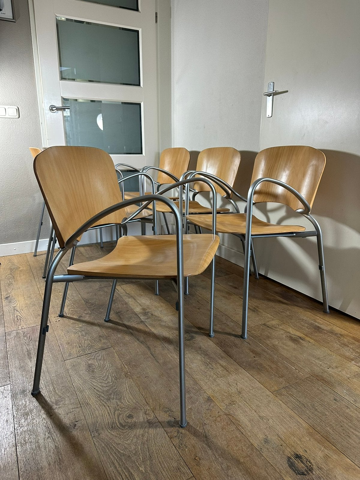 12 vintage Car Katwijk stoelen ontwerp Krijn Hamelink, Overige kleuren, Ophalen of Verzenden, Vijf, Zes of meer stoelen, Hout