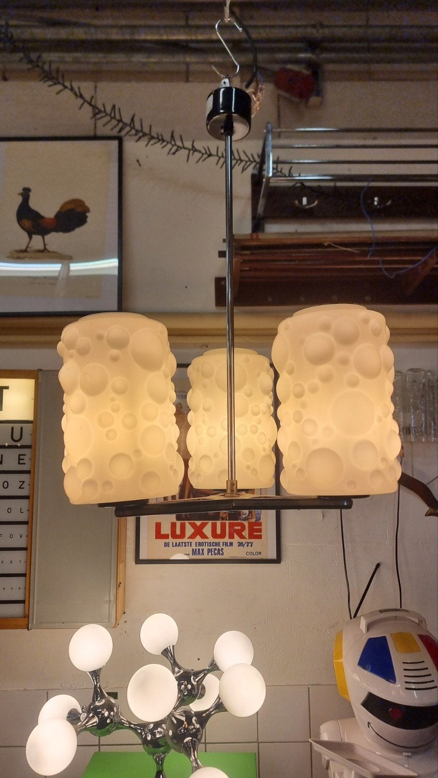 Vintage hanglamp bubbelglas jaren 60, Gebruikt, ,, Ophalen of Verzenden, ,