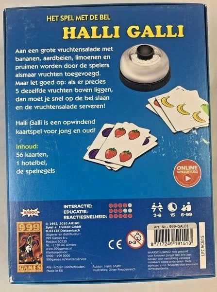 Halli Galli Het Spel Met De Bel 999 Games Reactiespel, Coolsingel 104, 3011 AG Rotterdam, Netherlands, Verzenden, Onbekend, Zo goed als nieuw