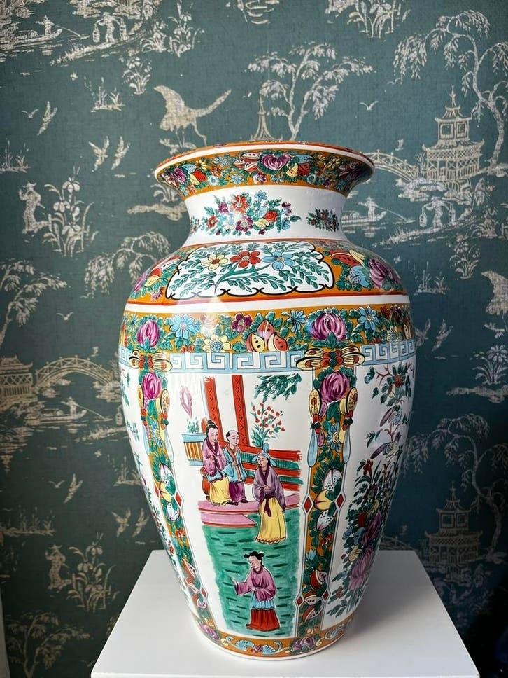 Kleurrijke chinese vaas hoogte 50cm diameter 30cm  XL, Ophalen