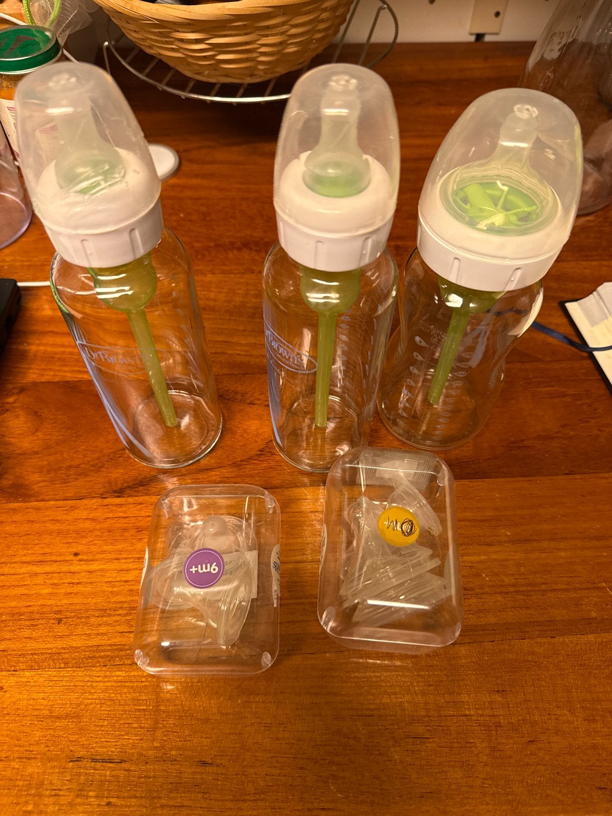 Dr. Brown's glazen babyflessen met spenen (3x), Ophalen of Verzenden, Gebruikt