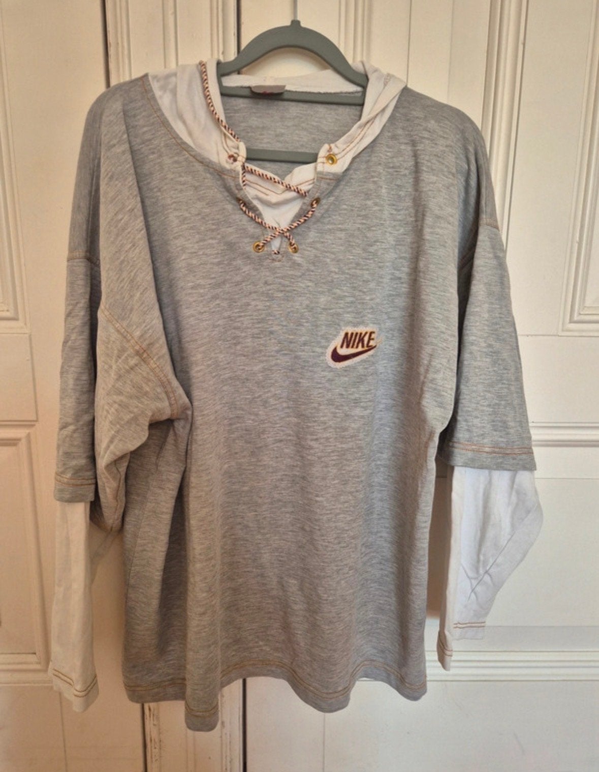 Ultra Rare Vintage 90s Nike Lace-Up Shirt (Griekse Kraag), Ophalen of Verzenden, Gedragen, Maat 52/54 (L), Grijs