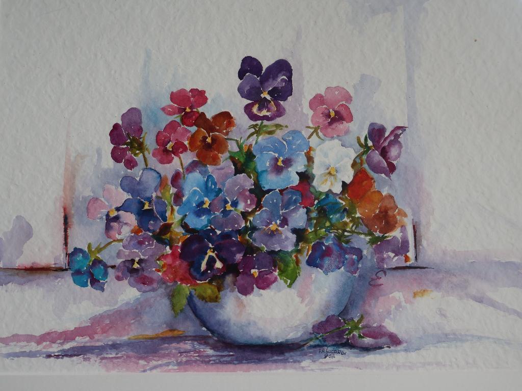 Prachtig aquarel Violen (P. Lucassen), Antiek en Kunst, Ophalen
