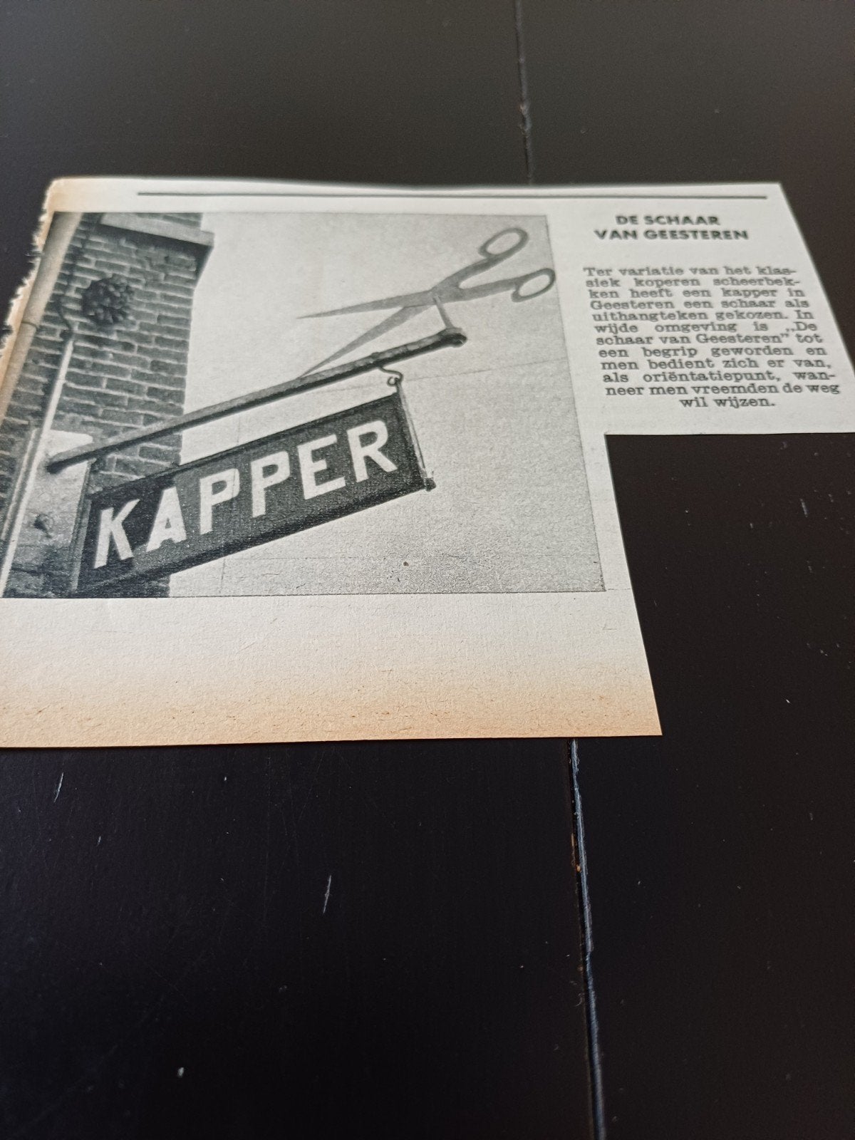 knipsel kapper de schaar van Geesteren 1954, Ophalen of Verzenden, 1940 tot 1960, Knipsel(s)