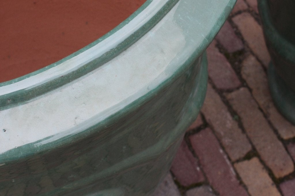 Prachtige geglazuurde bloempotten Anduze stijl groen Celadon, Tuin en Terras, Bloempotten, Ophalen, 40 cm of meer, Rond, Nieuw
