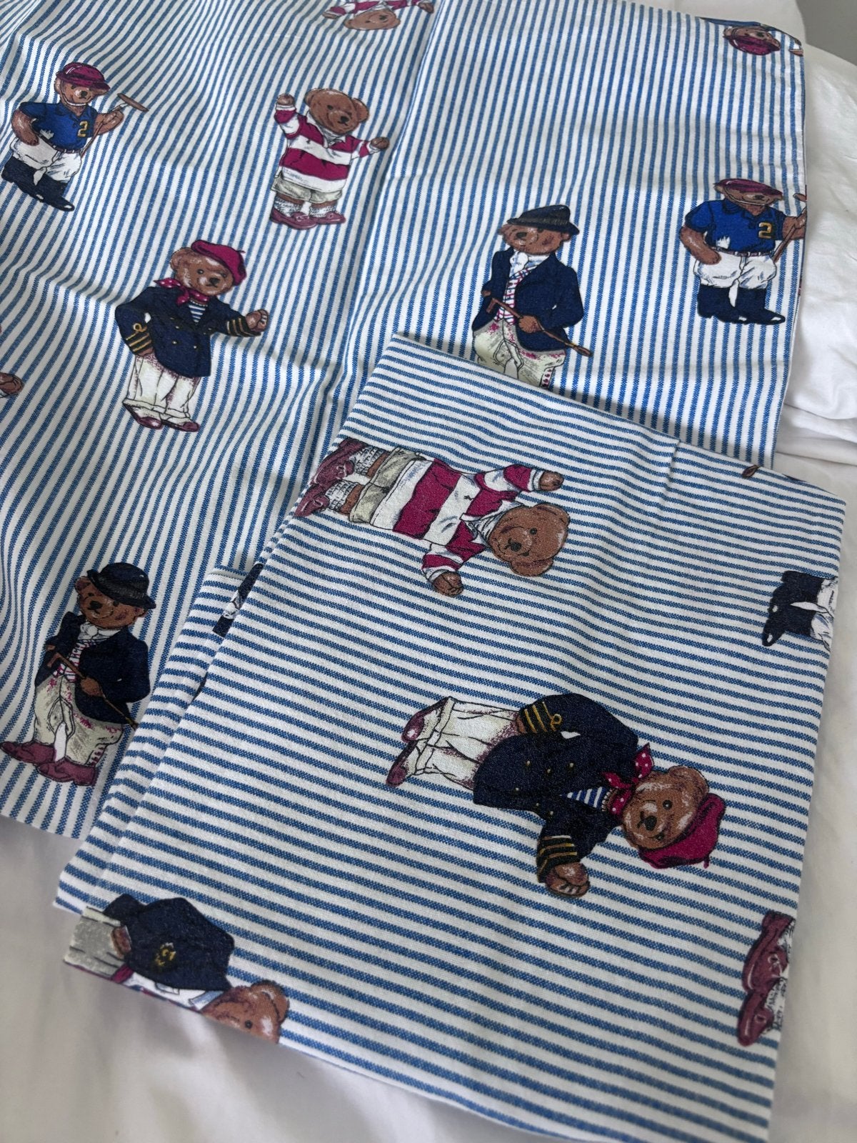 Ralph Lauren Polo Bear Kussenslopen - Set van 2 zgan, Huis en Inrichting, Ophalen of Verzenden, Zo goed als nieuw, Blauw, Rechthoekig