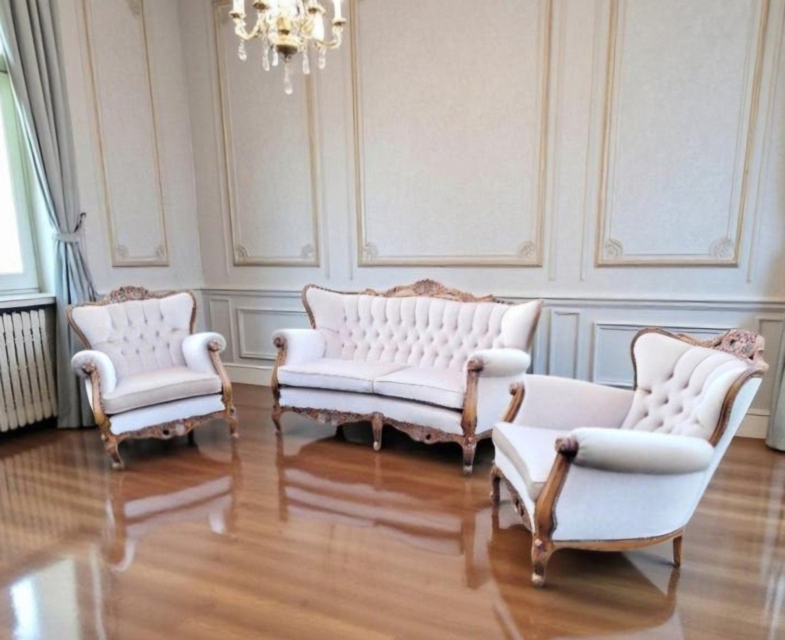 Louis Philippe Salonset: 2.5-zits bank en 2 fauteuils, Antiek en Kunst, Ophalen of Verzenden