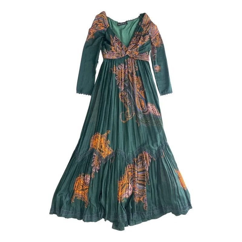 Etro RUNWAY smaragdgroene paisley maxi-jurk, IT42/EU38, Maat 38/40 (M), Etro, Nieuw, Ophalen of Verzenden