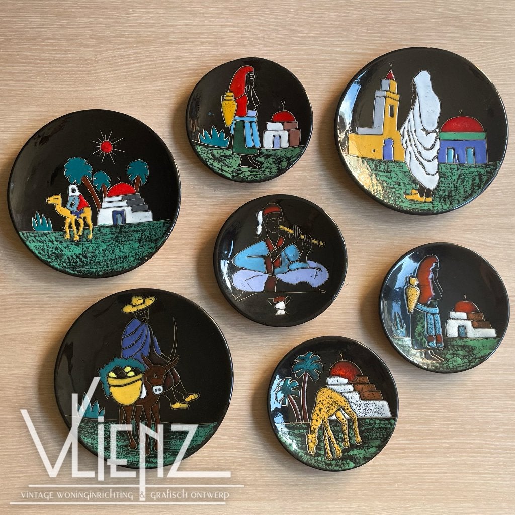 Vintage Tunesische wandborden keramiek geglazuurd per stuk, Ophalen, Huis en Inrichting