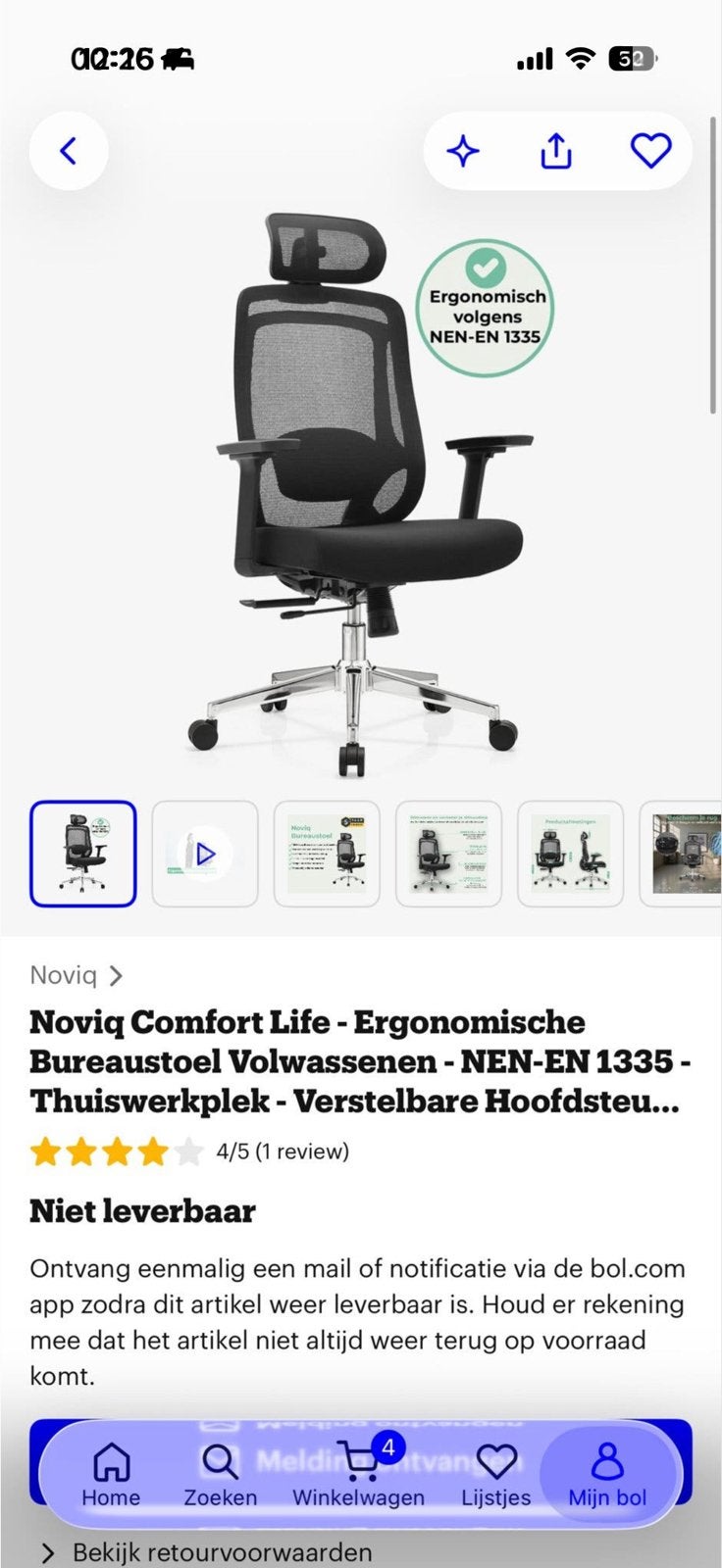 Ergonomische Bureaustoel met Verstelbare Hoofdsteun, Zwart, Ophalen of Verzenden, Zo goed als nieuw, Bureaustoel