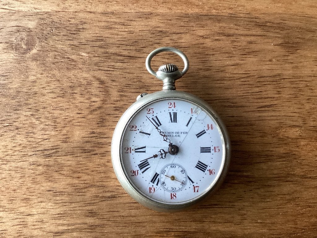 Antiek Zakhorloge Chemin de fer  ( Belgische spoorwegen ), Overige merken, Overige materialen, Zakhorloge, Ophalen of Verzenden