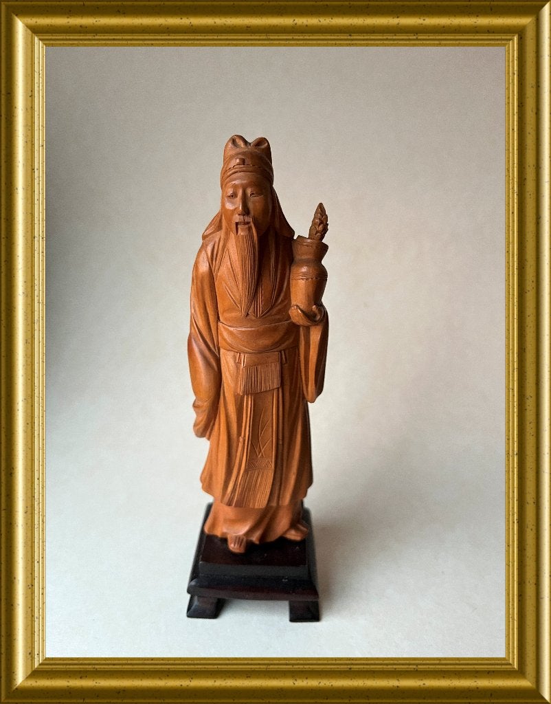 Chinees houtsnijwerk: houten beeldje man, Antiek en Kunst, Kunst | Beelden en Houtsnijwerken, Minder dan 20 cm, Ophalen of Verzenden