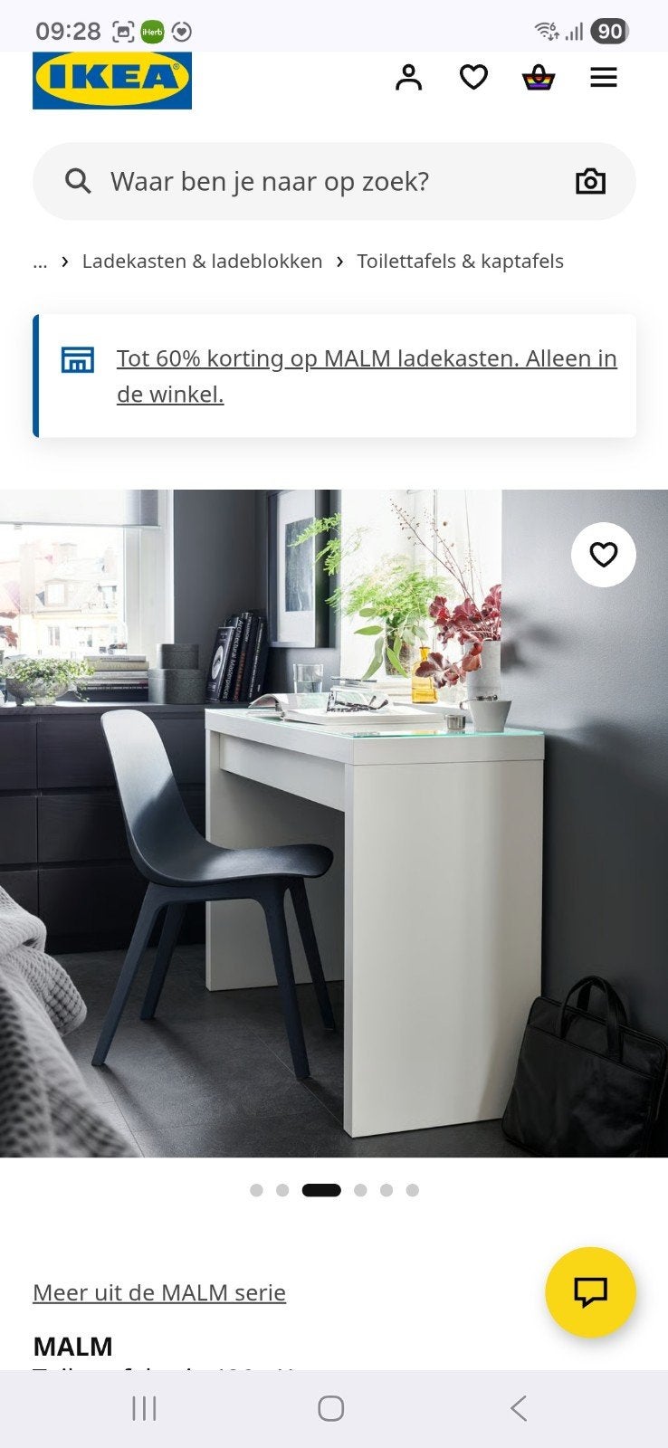 Ikea Kaptafel MALM - Zo goed als nieuw, Ophalen, Zo goed als nieuw, 100 tot 150 cm