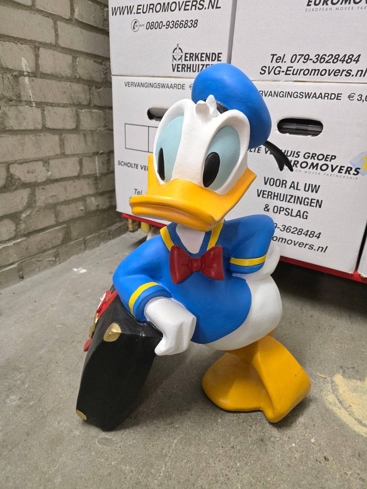 Donald Duck Beeld met Koffer - ca. 52 cm, Ophalen, Donald Duck, Zo goed als nieuw, Beeldje of Figuurtje