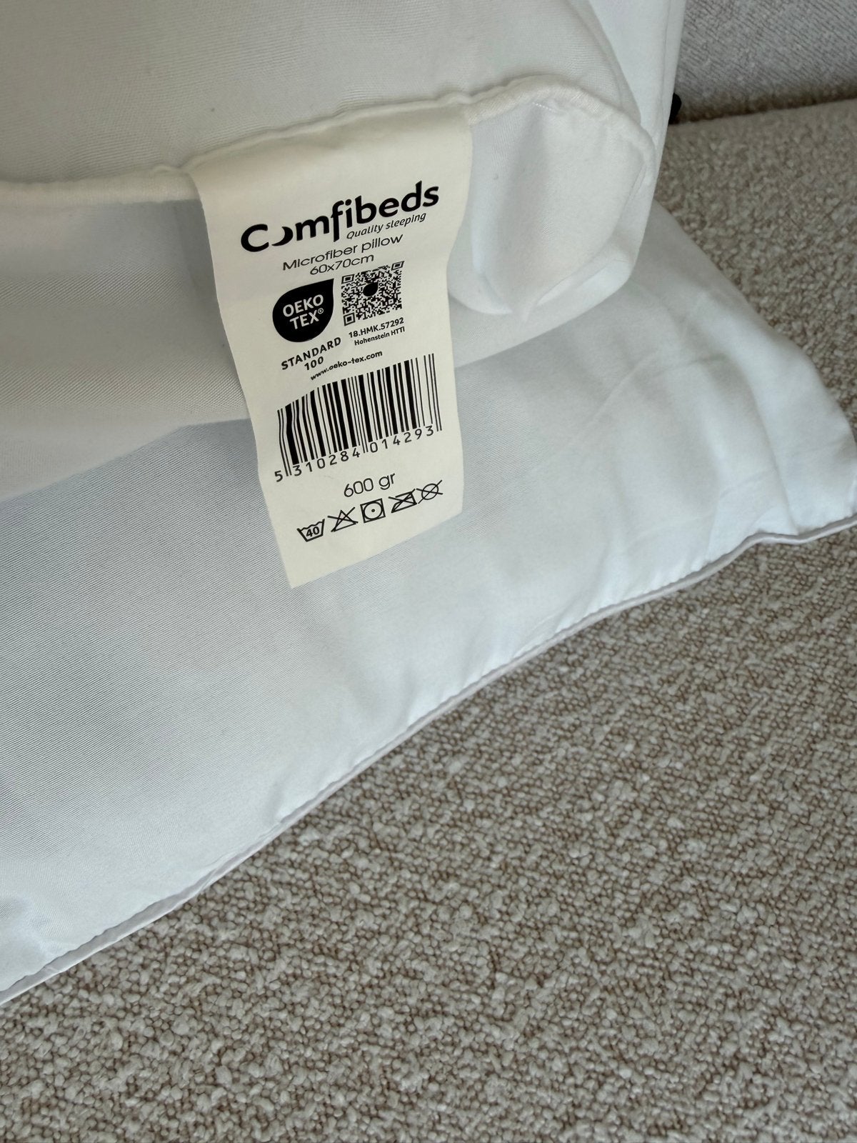 X2 Comfibeds Microfiber Kussen 60x70 cm - Hypoallergeen, Ophalen, Gebruikt, Eenpersoons, Wit