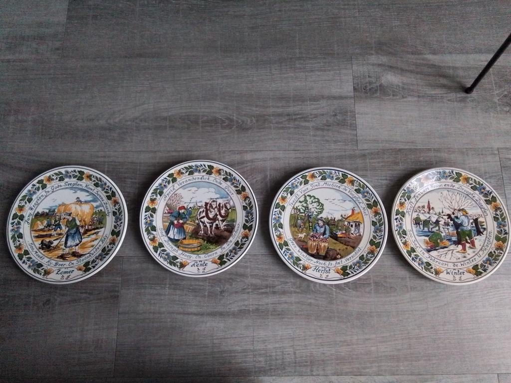 4  borden seizoenen koninklijke goedewaagen polychroom holla, Antiek en Kunst, Ophalen of Verzenden